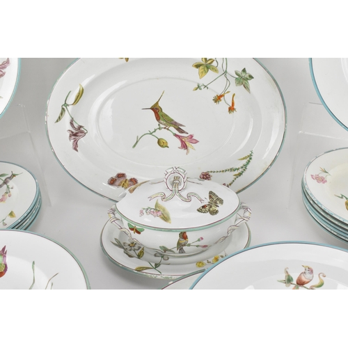 446 - A 19th century Wedgwood creamware forty-seven piece part dinner service, in exotic birds, specimen f... 