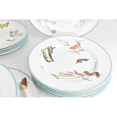 446 - A 19th century Wedgwood creamware forty-seven piece part dinner service, in exotic birds, specimen f... 