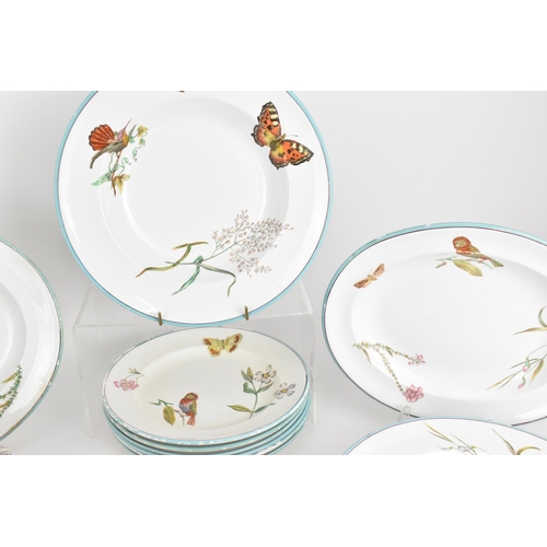 446 - A 19th century Wedgwood creamware forty-seven piece part dinner service, in exotic birds, specimen f... 