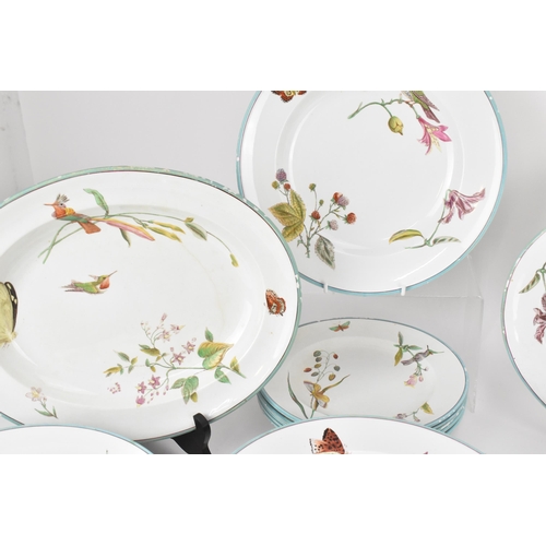 446 - A 19th century Wedgwood creamware forty-seven piece part dinner service, in exotic birds, specimen f... 