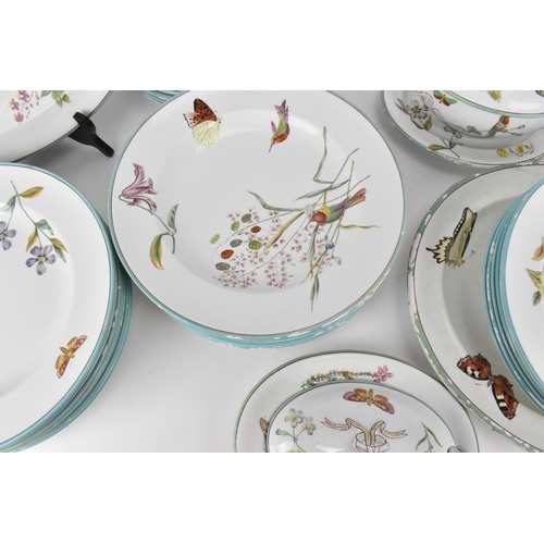 446 - A 19th century Wedgwood creamware forty-seven piece part dinner service, in exotic birds, specimen f... 