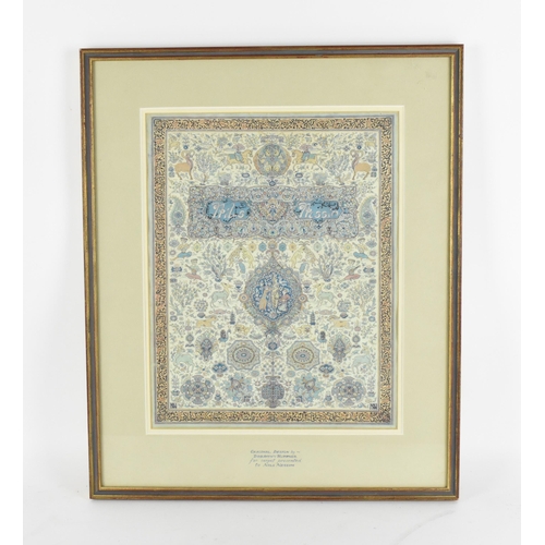 406 - An original watercolour design for An Oriental Persian carpet for Nils Nessim, by Dorothy Huffner, w... 