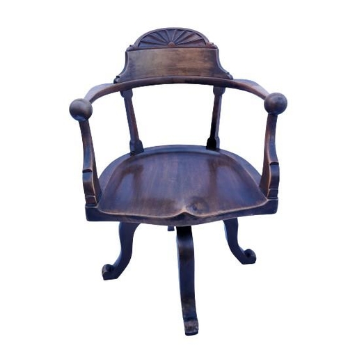 422 - A Victorian mahogany swivel desk chair, with curved cresting rail terminating in ball hand rests, wi... 