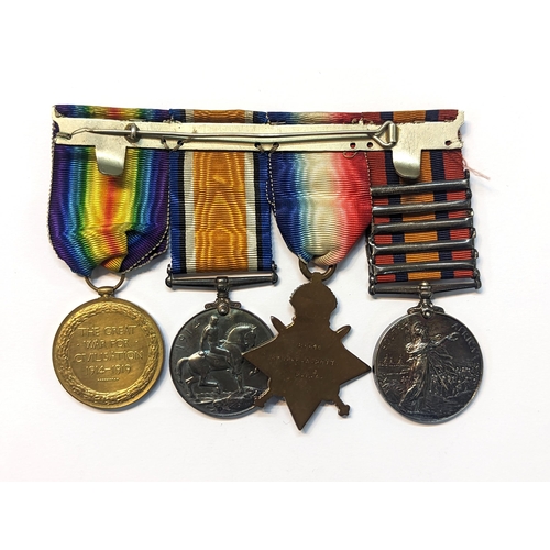 424 - A British late 19th/early 20th century medal bar comprising The Queen's South Africa medal having So... 