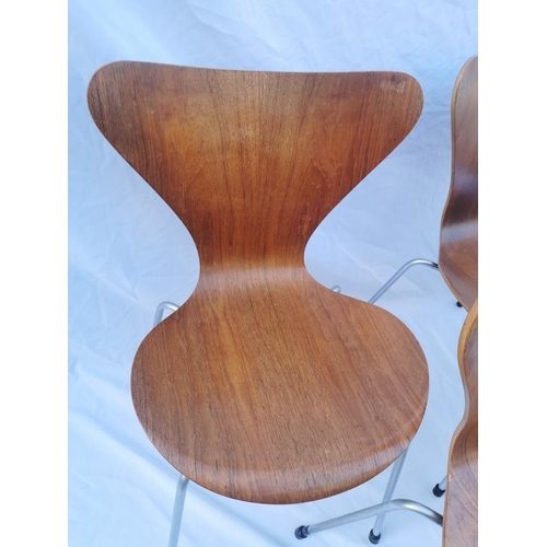 426 - A set of six Arne Jacobson style teak chairs, series '7', with chrome legs, 74.5 cm high
Location: A... 