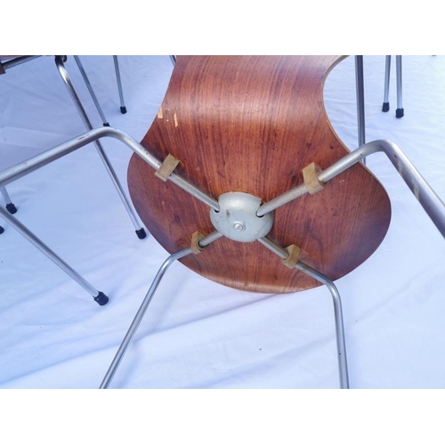 426 - A set of six Arne Jacobson style teak chairs, series '7', with chrome legs, 74.5 cm high
Location: A... 