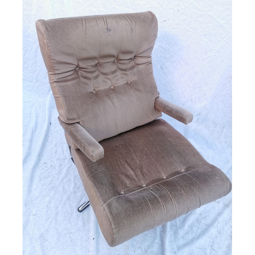 428 - A retro lounge Pieff style easy chair, with light brown velour upholstered back and seat, with chrom... 