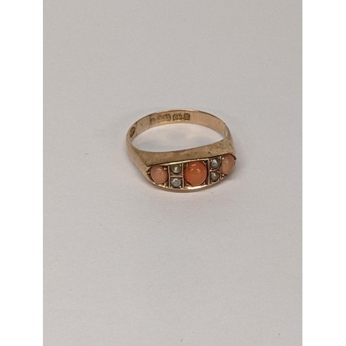 456 - A 9ct gold ladies ring with seed pearls, coral 2.2g
Location:CAB5