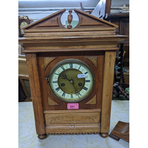 351 - An HAC German early 20th century 14-day mantel clock, gilded dial with cream enamelled Roman chapter... 