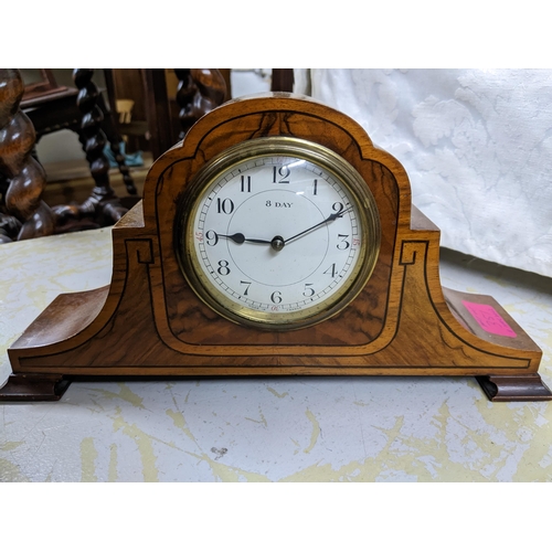 351 - An HAC German early 20th century 14-day mantel clock, gilded dial with cream enamelled Roman chapter... 