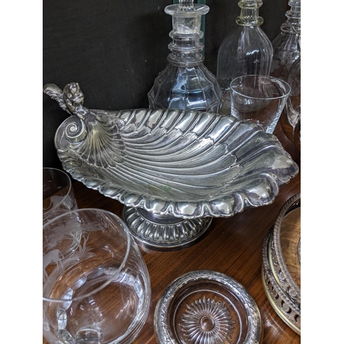 363 - A quantity of silver plate and glassware to include a late Georgian neo-Classical cut glass decanter... 