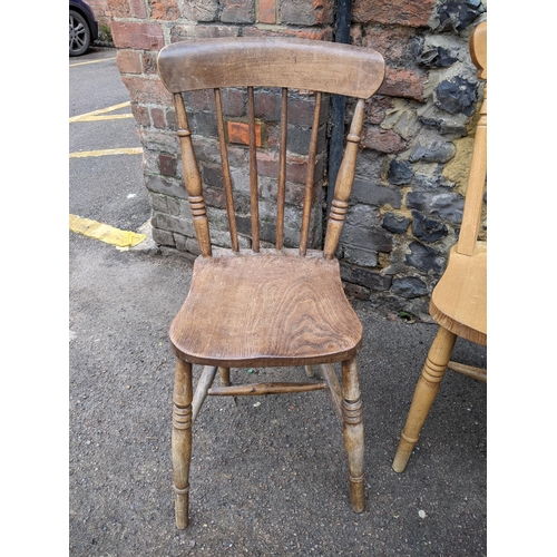 370 - A group of eight 19th century and later country and kitchen chairs to include a set of four slat bac... 