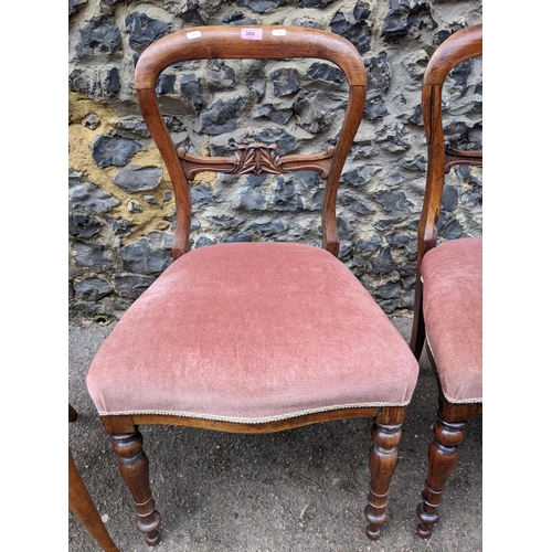 389 - Various chairs to include two Victorian rosewood balloon back dining chairs with upholstered seats a... 