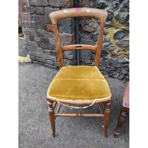 389 - Various chairs to include two Victorian rosewood balloon back dining chairs with upholstered seats a... 