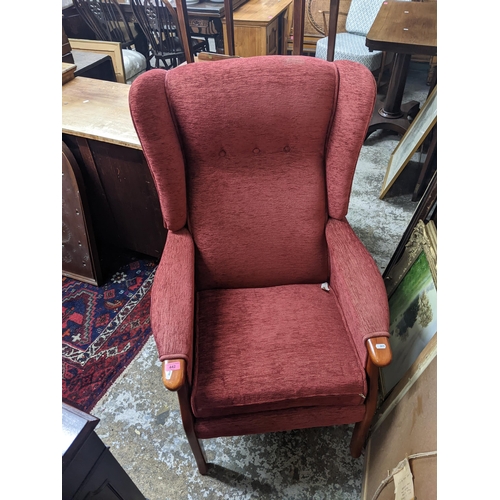 442 - A late 20th century beech framed high back armchair
Location: G