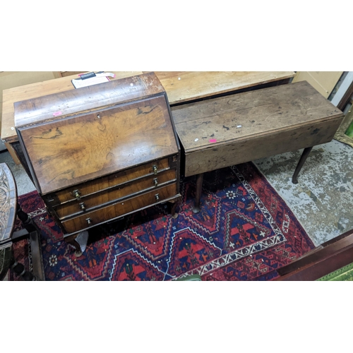 452 - An early 20th century walnut bureau and an 18th century oak drop leaf table
Location: G