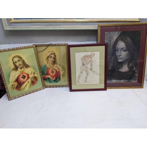 499 - Four pictures to include a pair of sacred heart prints, a scientific portrait, and a portrait
Locati... 