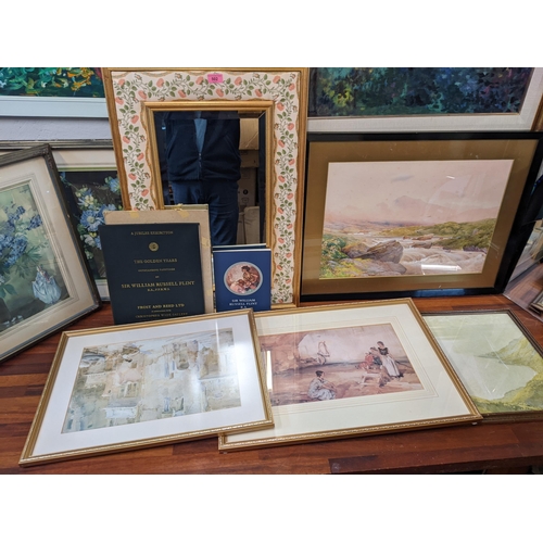 502 - Prints, mirrors and books to include William Russel Flint The Jubilee Exhibition The Golden Years by... 