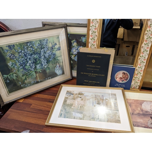 502 - Prints, mirrors and books to include William Russel Flint The Jubilee Exhibition The Golden Years by... 