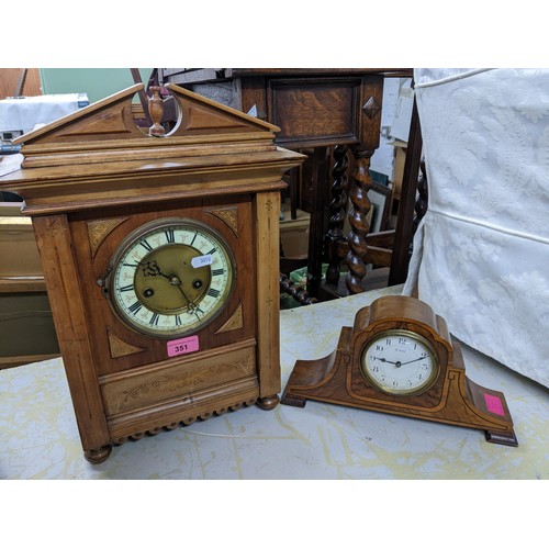 351 - An HAC German early 20th century 14-day mantel clock, gilded dial with cream enamelled Roman chapter... 