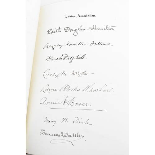 196 - An early 20th century tooled leather bound commemorative book, to honour the fifty year service of M... 