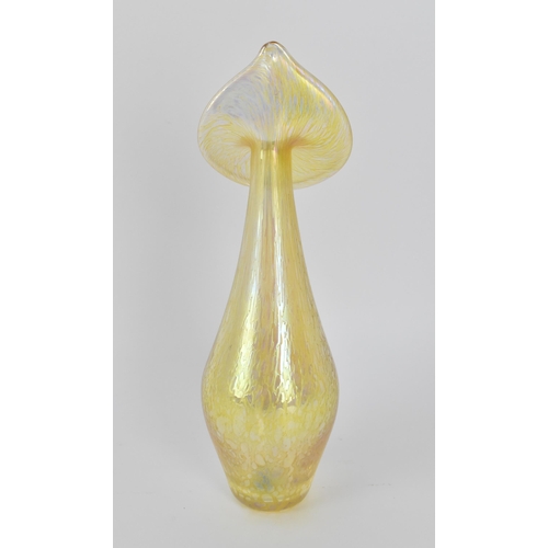 201 - A Studio glass jack in the pulpit vase, with yellow iridescent elongated baluster body, the undersid... 