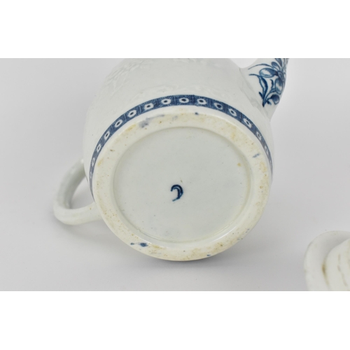 202 - A Worcester blue and white porcelain barrel shaped teapot, circa 1760, with flat cover surmounted wi... 