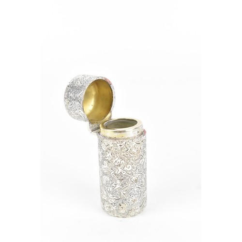 225 - A Victorian silver snuff bottle by Sampson Mordan & Co, with engraved foliate work throughout, with ... 