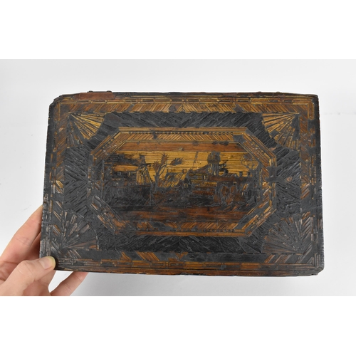 228 - A Napoleonic prisoner of war straw work box, early 19th century, of rectangular form with straw marq... 