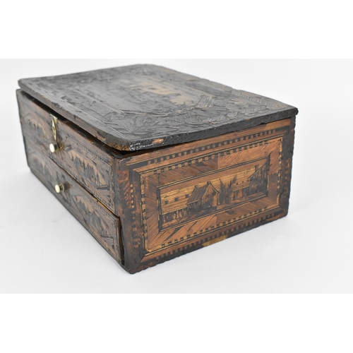 228 - A Napoleonic prisoner of war straw work box, early 19th century, of rectangular form with straw marq... 