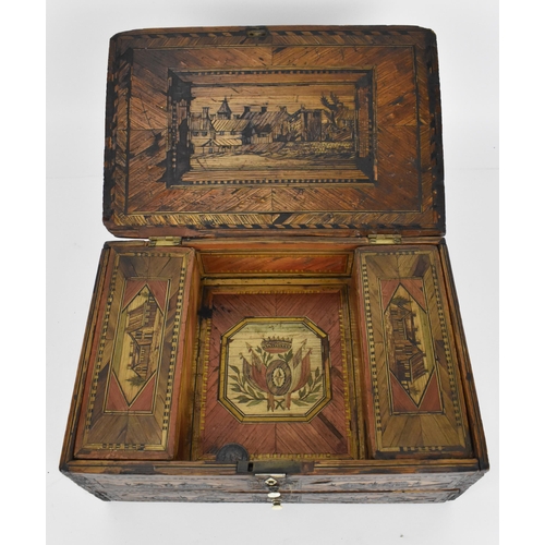 228 - A Napoleonic prisoner of war straw work box, early 19th century, of rectangular form with straw marq... 