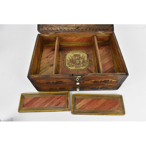 228 - A Napoleonic prisoner of war straw work box, early 19th century, of rectangular form with straw marq... 