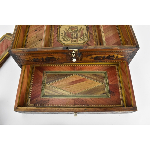 228 - A Napoleonic prisoner of war straw work box, early 19th century, of rectangular form with straw marq... 