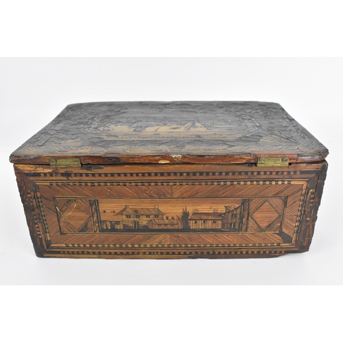 228 - A Napoleonic prisoner of war straw work box, early 19th century, of rectangular form with straw marq... 