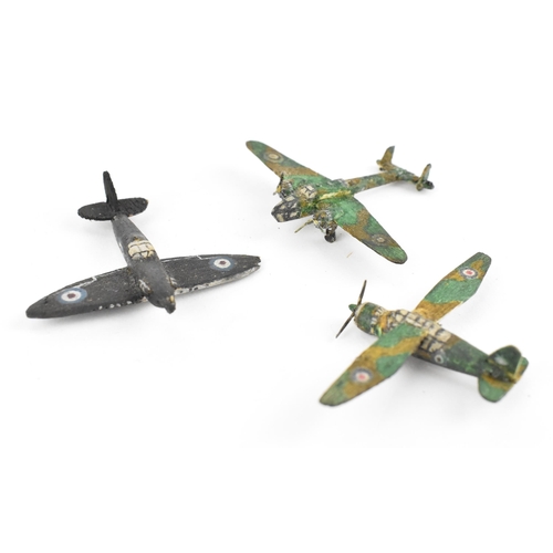 231 - Three WWII prisoner of war aircraft models, to include one of a black Spitfire K5054 prototype, a We... 