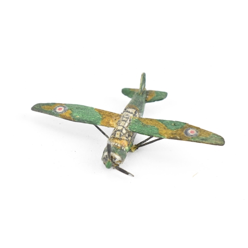 231 - Three WWII prisoner of war aircraft models, to include one of a black Spitfire K5054 prototype, a We... 