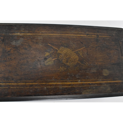 234 - A Victorian rosewood cylinder music box, the lid inlaid with stringing and central marquetry decorat... 