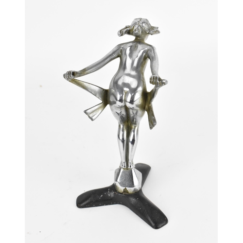 243 - An early 20th century Art Deco nickel plated car mascot, possibly after Louis Le Jeune, modelled as ... 