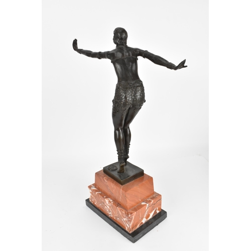 245 - After Demétre H. Chiparus (1886-1947), an Art Deco style bronze dancer on stand, with each arm stret... 