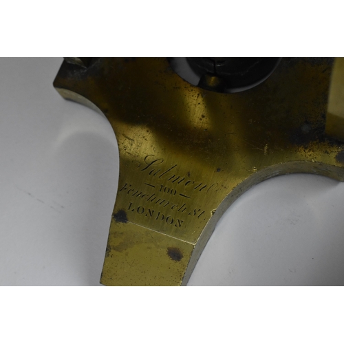 246 - A 19th century brass microscope by Salmon (100 Fenchurch St., London) in a mahogany box with brass f... 