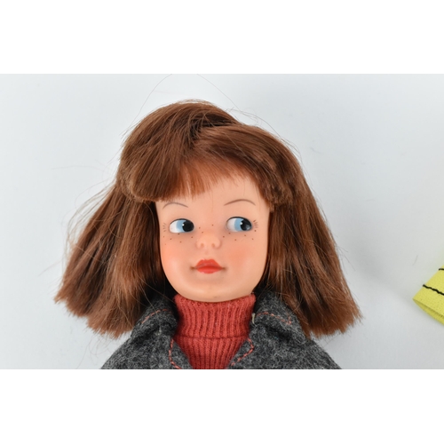 214 - A Pedigree Sindy early Patch brunette doll with painted eyebrows, eyes and lips, with freckles, wear... 