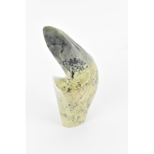 268 - A contemporary Zimbabwean carved verdite sculpture of a warrior, polished, with engraved initials to... 