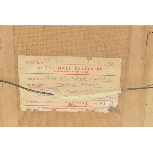 276 - Dennis Syrett (b. 1934) British
'Road into Forna, Valencia', oil on board, signed and dated 1976 low... 