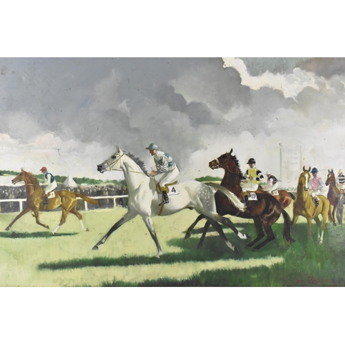 279 - Doris Clare Zinkeisen (1898-1991) Scottish
 'Heading for the Start', equestrian racing theme, oil on... 