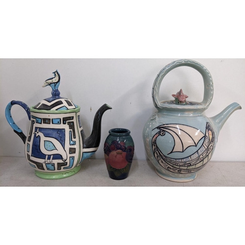 208 - 20th century collectable ceramics to include a Moorcroft birds and fruit pattern vase and two tea po... 