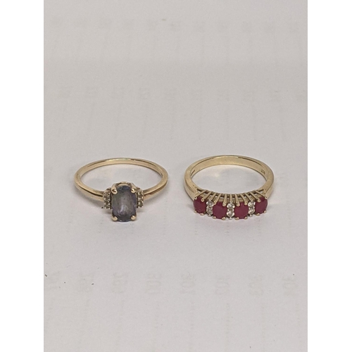 45 - Two 9ct gold rings, one set with red rubies, total weight 4.7g
Location: CAB2