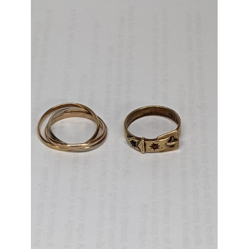 8 - A 9ct gold buckle ring together with a 9ct gold Russian ring, total weight 6.0g
Location: CAB2