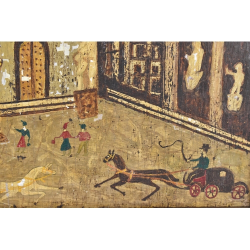 206 - Continental School, 20th century
depicting an architectural street scene with horse pulled carriages... 