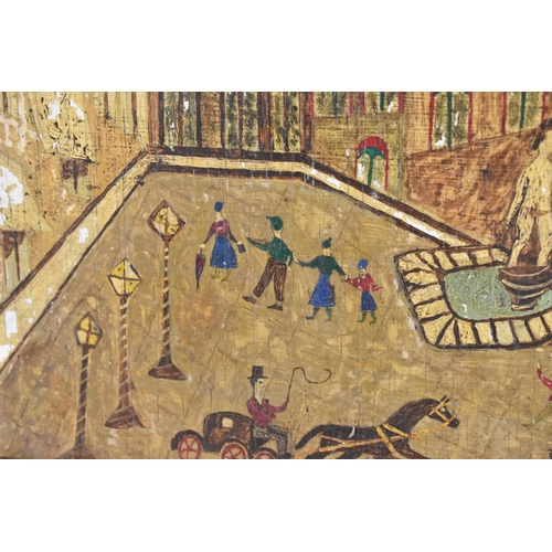 206 - Continental School, 20th century
depicting an architectural street scene with horse pulled carriages... 