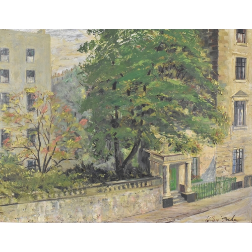 210 - Kathleen Sylvester Le Clerc Fowle (1903-1992) British
depicting a street scene with trees by appartm... 